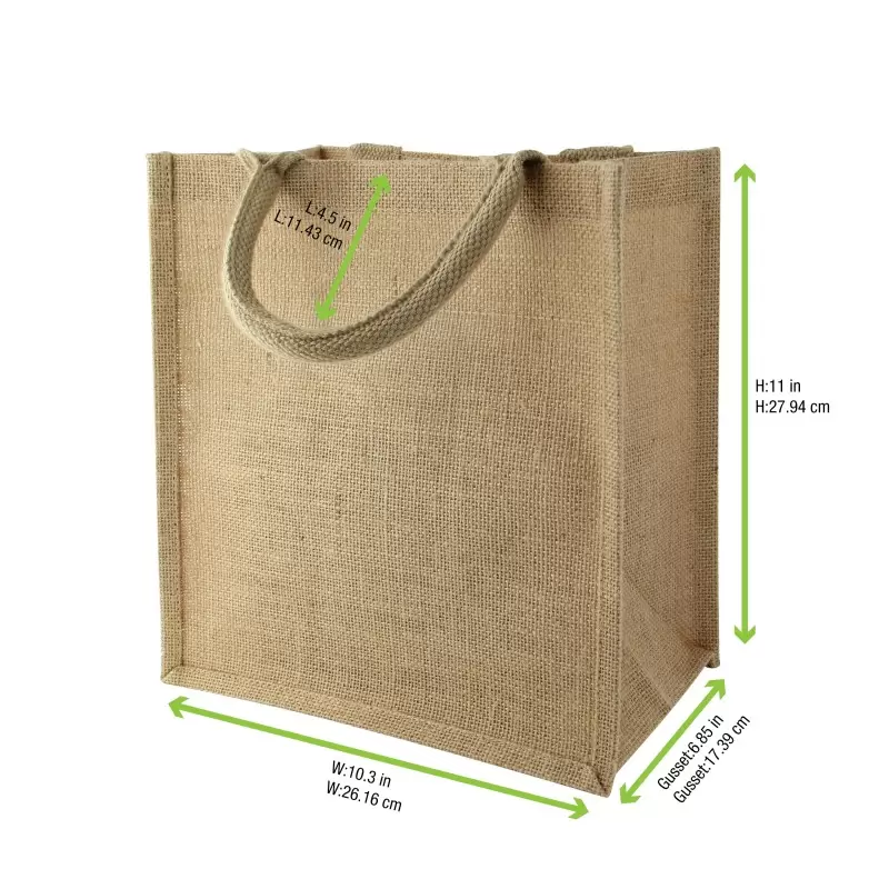 PacknWood Natural Carrier Jute Bag With Handle - 10.2 x 6.7 x 11'' - 30 pcs