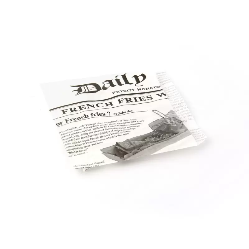 PacknWood White Bag Opens 2 Sides With Newspaper Design - 5.1 x 5.1'' - 8000 pcs