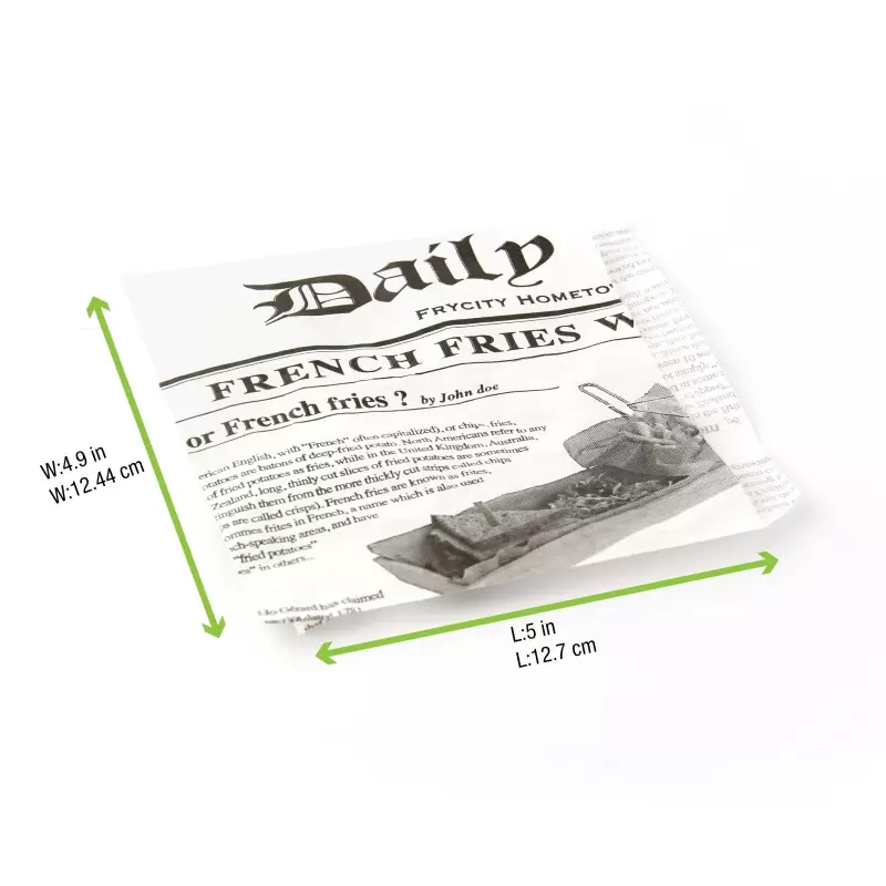 PacknWood White Bag Opens 2 Sides With Newspaper Design - 5.1 x 5.1'' - 8000 pcs