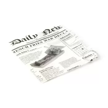 PacknWood White Bag Opens 2 Sides With Newspaper Design - L:6.8 x W:6.8'' - 1000 pcs