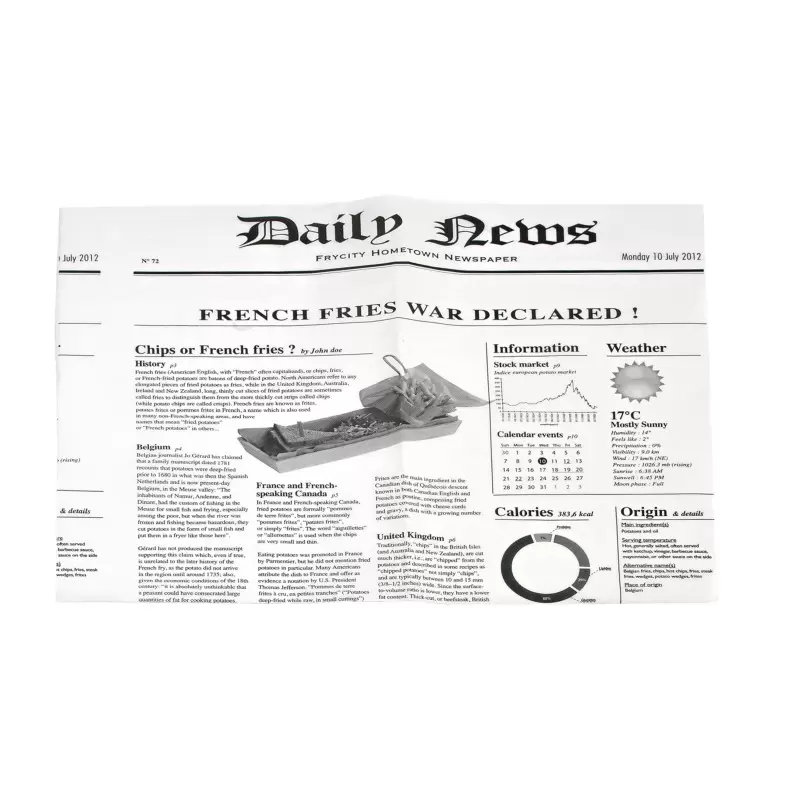 PacknWood White Bag Opens 2 Sides With Newspaper Design - 10.6 x 13.8'' - 1000 pcs