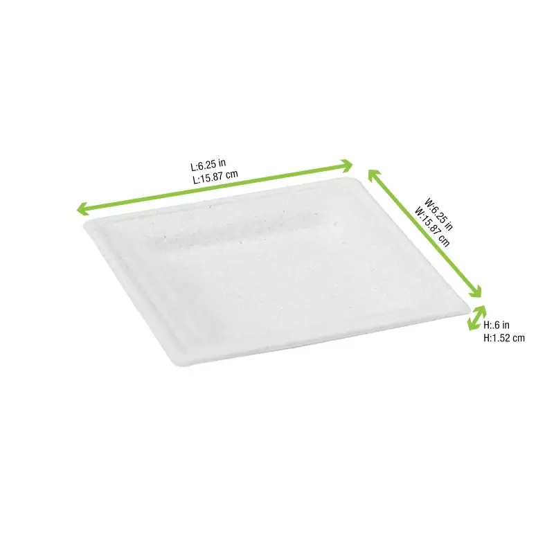 PacknWood Square White Sugarcane Plate - 6.2'' - 576 pcs