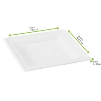 PacknWood Square White Sugarcane Plate - 7.8'' - 576 pcs