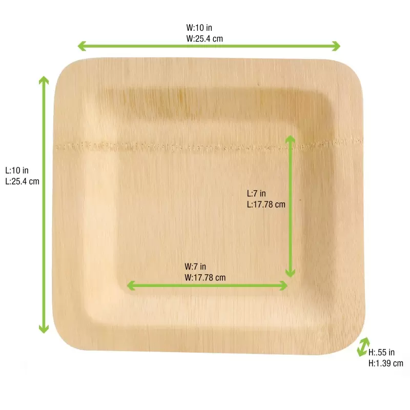 PacknWood Square Bamboo Plate - 10'' - 96 pcs