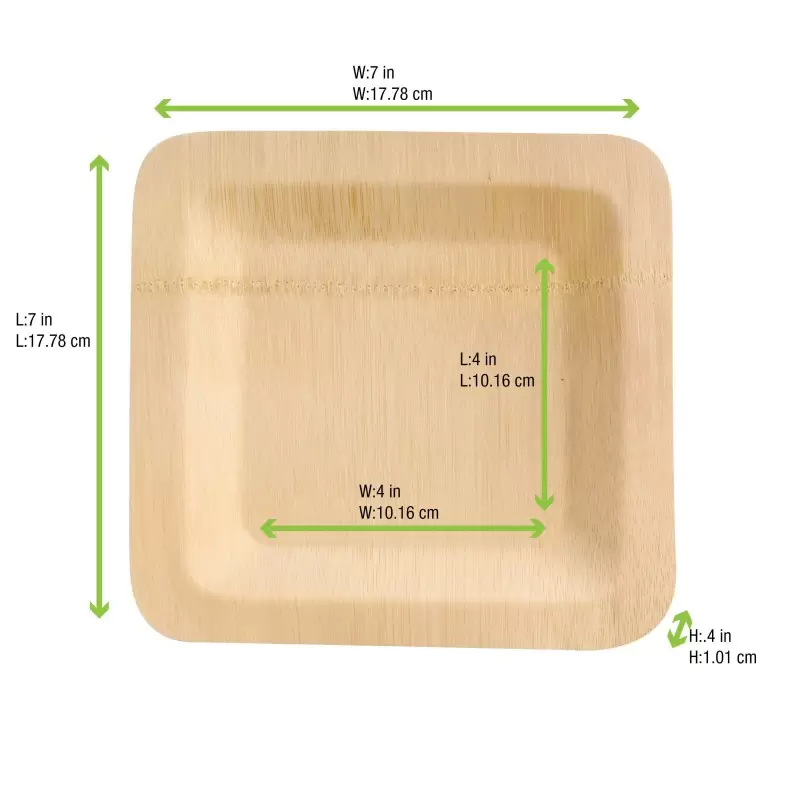 PacknWood Bamboo Veneer Square Plate - 7'' - 48 pcs