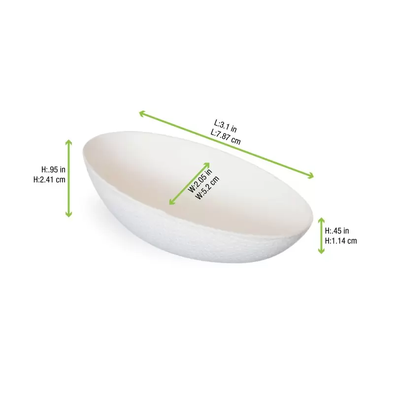 PacknWood Egg Shaped White Sugarcane Dish - 3.5 x 2'' - 288 pcs