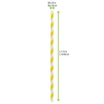 PacknWood Durable Yellow & White Striped Paper Straws - Unwrapped - 7.75'' - 300 pcs