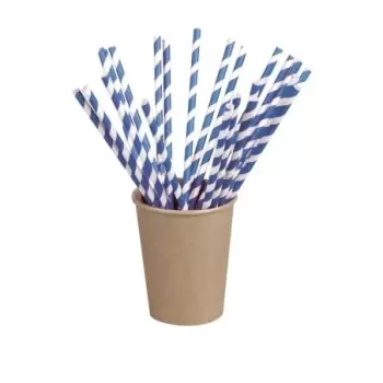 PacknWood Blue Striped Paper Straws - 8.3" - 600 pcs