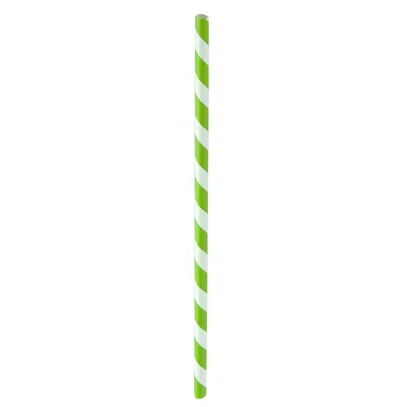 PacknWood Lime Green Striped Paper Straws - 8.3'' - 600 pcs