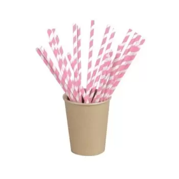 PacknWood Pink Striped Paper Straws - 8.3'' - 600 pcs