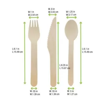 PacknWood Wooden Cutlery Kit (8 Forks - 8 Knives - 8 Spoons) - 6.5 x 0.8'' - 288 pcs