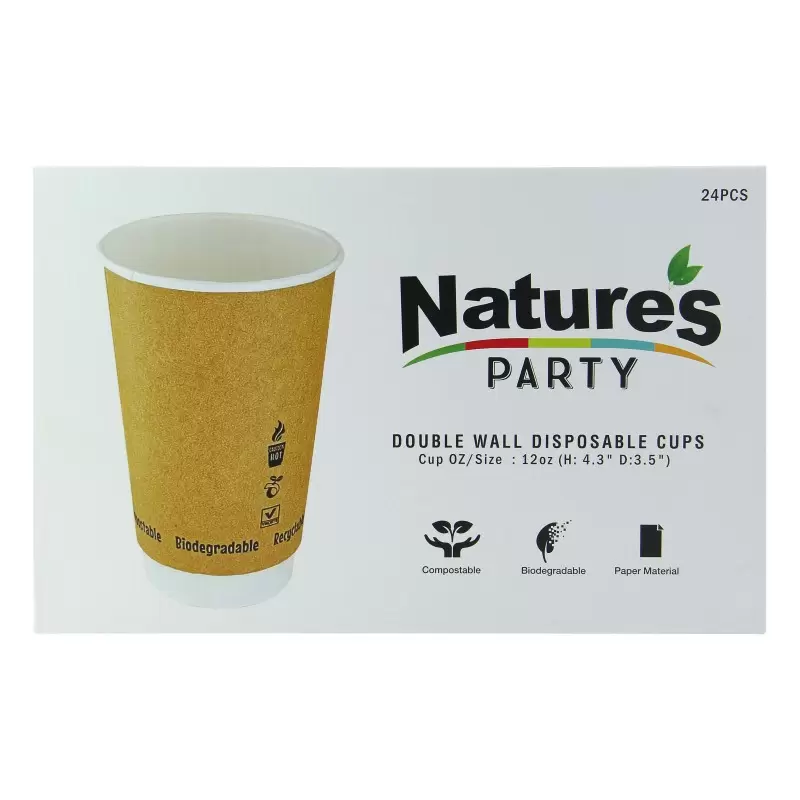 PacknWood Double Wall Kraft Compostable Paper Cup - 12oz Diam.3.5'' H:4.3'' - 288 pcs