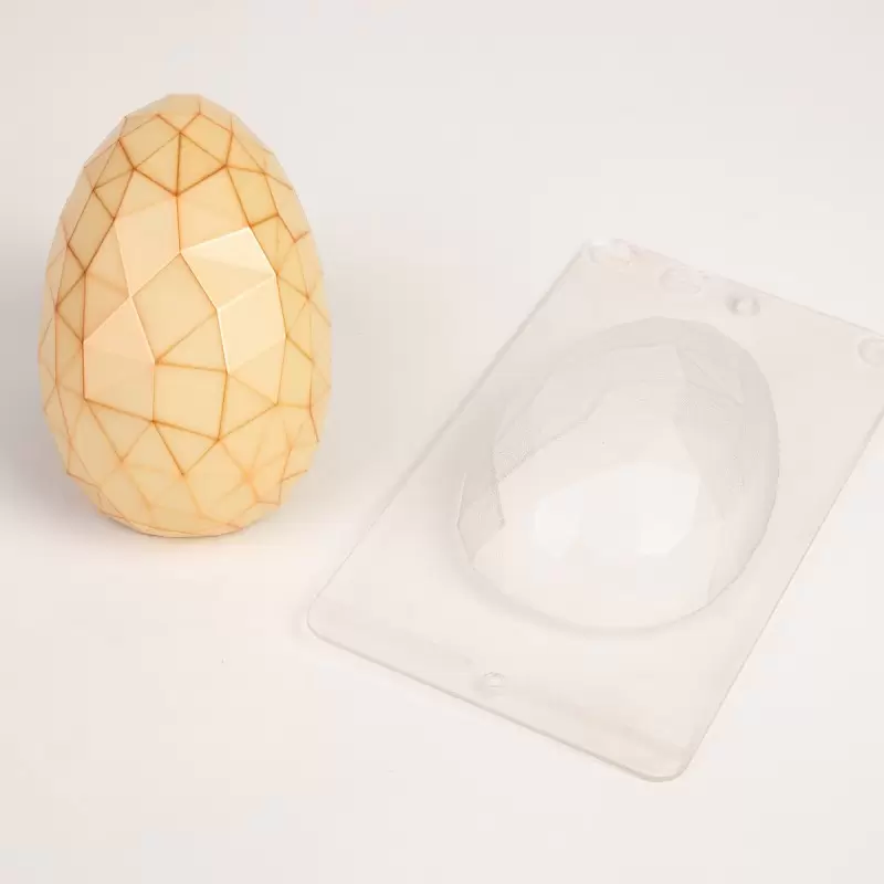 Thermoformed Polycarbonate Chocolate Mold - Diamond Egg - 2 Cavity -100 mm x 66 mm x h 66 mm - 80 gr