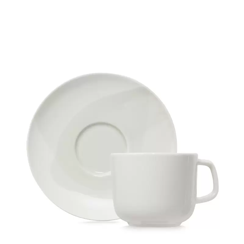 Revol Confluence Collection Tea Cup And Saucer 20 cl - Linen Alabaster white - Set of 6 pcs