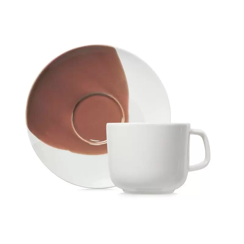 Revol Confluence Collection Tea Cup And Saucer 20 cl - Cognac Alabaster white - Set of 6 pcs