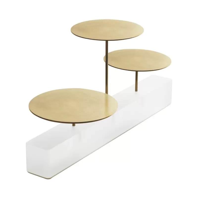 Revol ICE Collection Bricks Bar Rectangular 3 Trays - Nacryl White/Stainless Steel Brushed Gold Finish