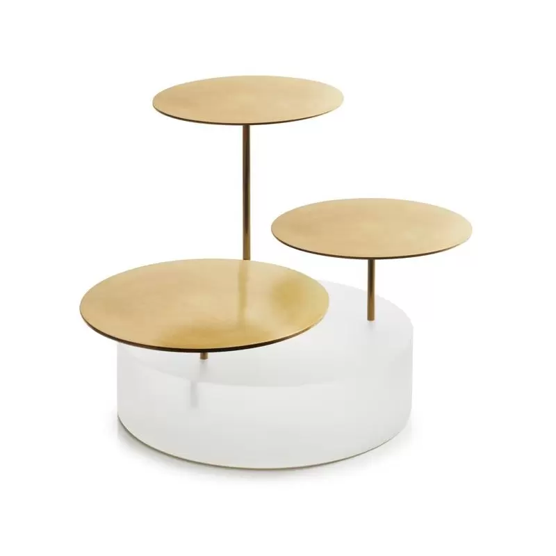 Revol ICE Collection Bricks Bar Round 3 Trays - Nacryl White/Stainless Steel Brushed Gold Finish