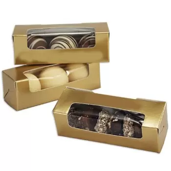 Gold Golf Ball Classic Chocolate Truffles Window Boxes 4.875'' x 1.625'' x 1.625'' - Pack of 50 pcs