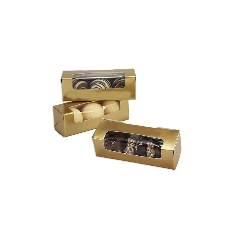 Gold Golf Ball Classic Chocolate Truffles Window Boxes 4.875'' x 1.625'' x 1.625'' - Pack of 50 pcs