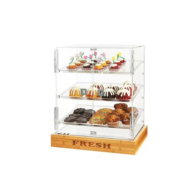 Rosseto Large Two Door Bakery Cabinet with Three Frosted Trays and “FRESH” Bamboo Base - 1 Piece - 21.5 x 17 x 25.5 In.