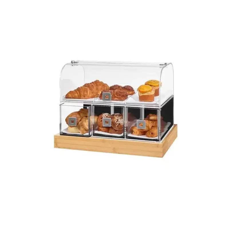 Rosseto Dome Bakery Case with Three Drawers - Three Row Divider Tray - and “FRESH” Bamboo Base - 1 Piece - 21 x 13.63 x 16.38 In