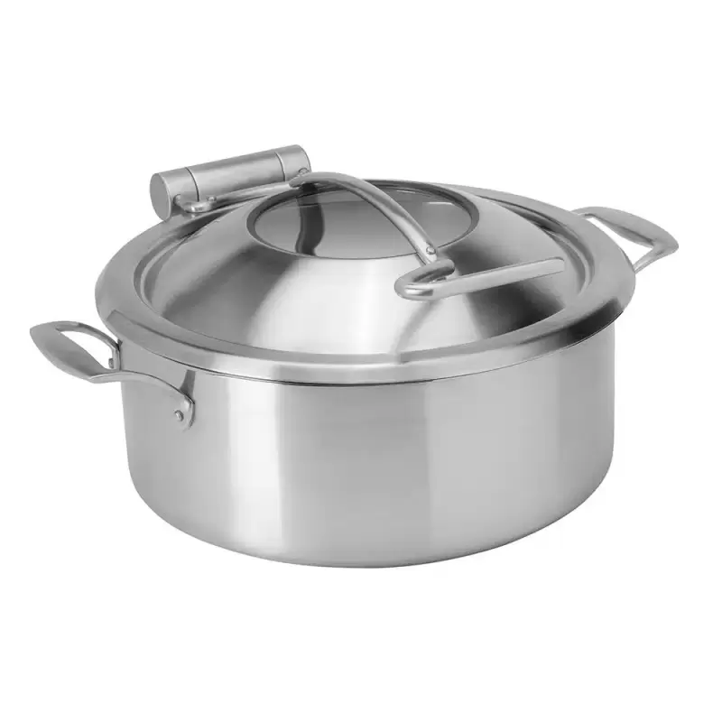 Rosseto Home Style 4.75 QT Stainless Steel Chafing Pot with Soft Closing Lid & Stainless Steel Food Pan - 16.50 x 14.25 x 7.25''