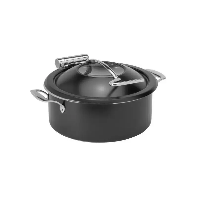 Rosseto Home Style 4.75 QT Black Chafing Pot with Soft Closing Lid & Stainless Steel Food Pan - 1 Piece - 16.50 x 14.25 x 7.25 I