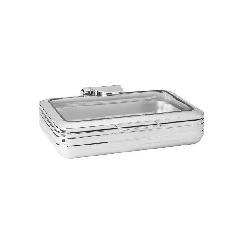 Rosseto De Luxe Rectangle Stainless Steel Chafing Dish with Glass Lid - 9.51 QT - 1 Piece - 23x19.25x6.75 In.