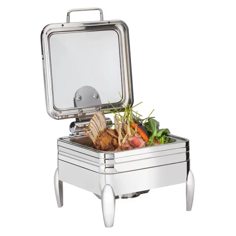 Rosseto De Luxe Square Stainless Steel Chafing Dish with Glass Lid - Frame - Burner Holder & Induction Option - 6.34 QT - 1 EA