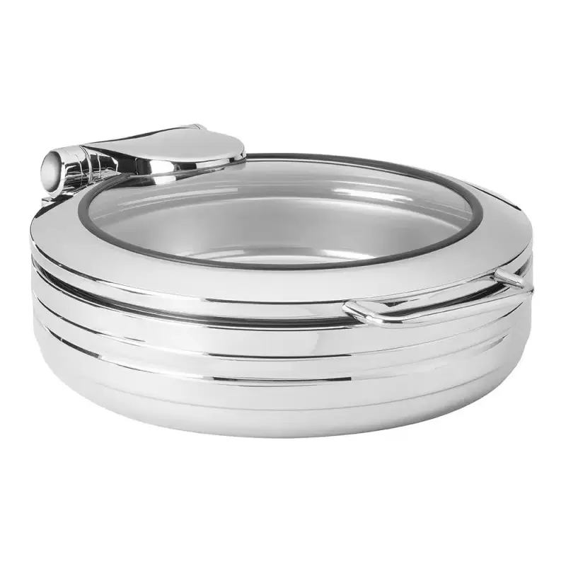 Rosseto De Luxe Round Stainless Steel Chafing Dish with Glass Lid - 6.34 QT - 1 Piece - 17.5 x 21.75 x 6.5 In.