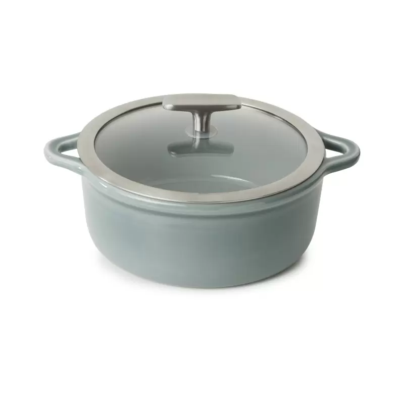 Revol Bombance Collection Round Cocotte 19 cm Induction With Glass Lid - Cloud Grey Glass Induction