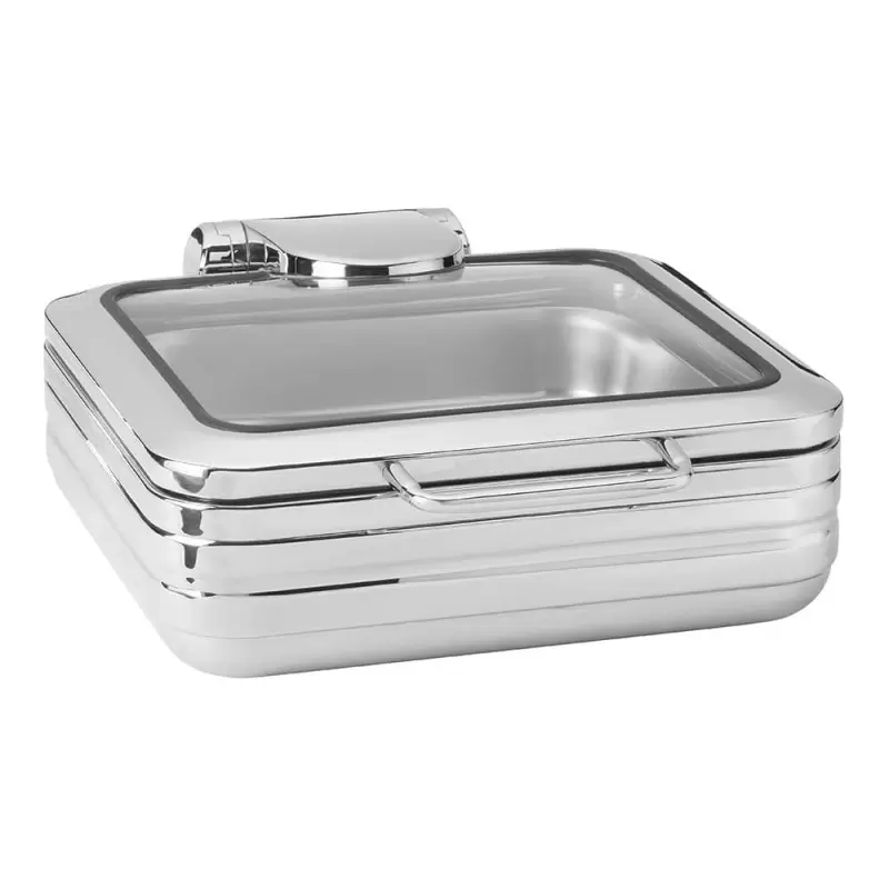 Rosseto Deluxe Square S/S Chafing Dish with Glass Lid - 6.34 QT - 1 Piece - 16 x 19 x 6.5 In.