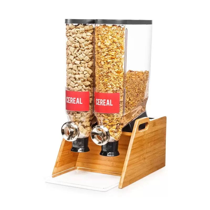 Rosseto PRO-BULK 3.5 Gal. 2-Container Tabletop Dispenser with Bamboo Stand and Tray - 1 Piece - 13 x 20.5 x 25.13 In.