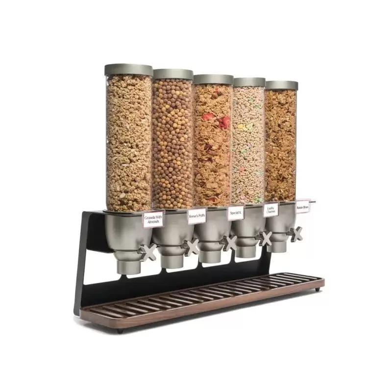 Rosseto EZ-SERV 1.3 Gal. 5-Container Tabletop Dispenser with Walnut Tray - 1 Piece - 32.5 x 10 x 26.25 In.