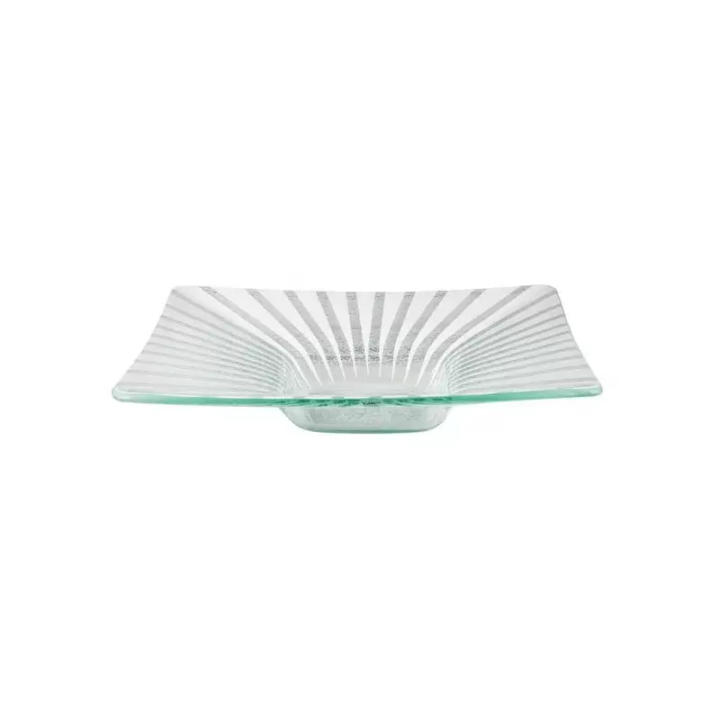 Rosseto Stelo White 14" Square Wide Rim Handmade Glass Bowl - Set of 2 - 13.8x13.8x3 In.