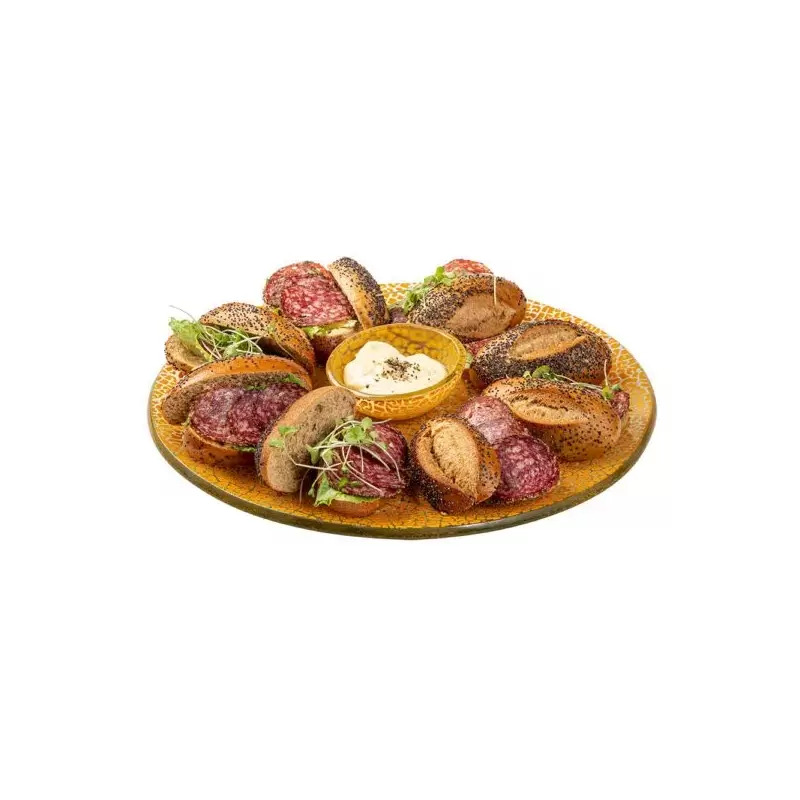 Rosseto Foglia Mustard 13" Round Handmade Glass Platter - Set of 2 - 12.8x12.8x0.7 In.