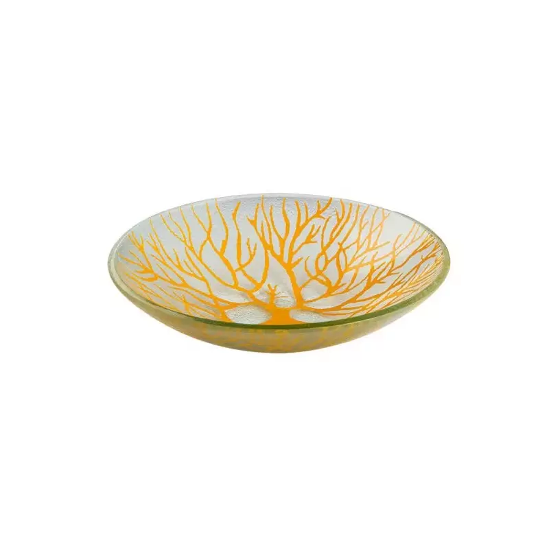 Rosseto Radici Mustard 14" Round Handmade Glass Bowl - 1 Piece - 14.2x14.2x3.1 In.