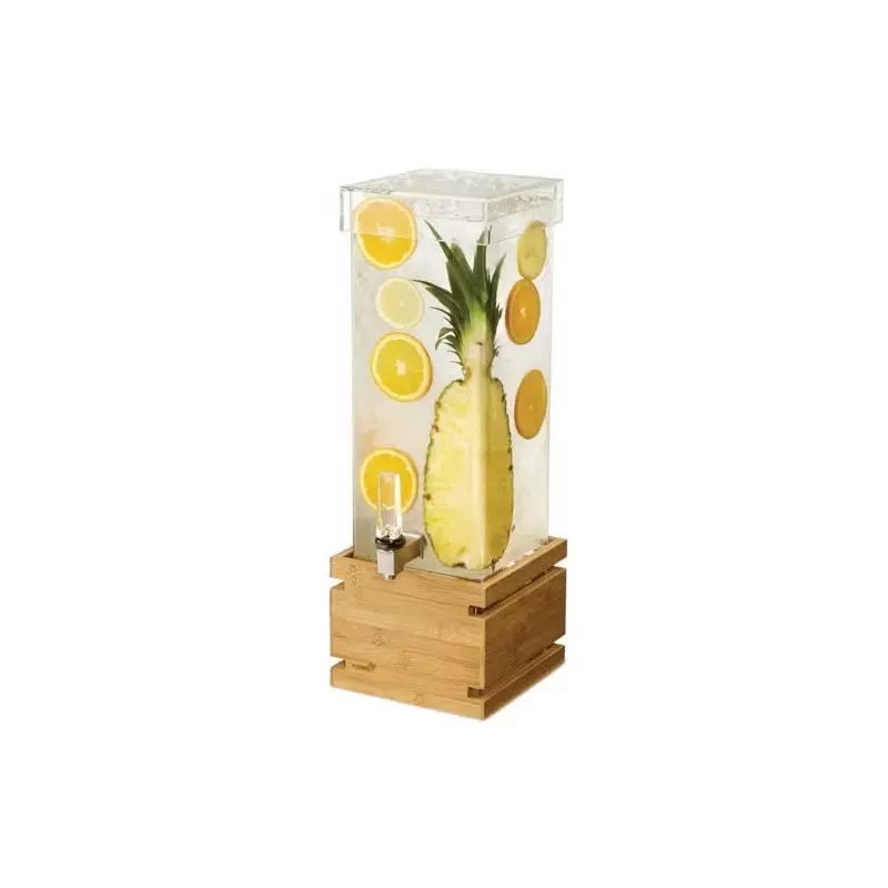 Rosseto Square 2 Gal. Beverage Dispenser with Bamboo Base and Capped Lid - 1 Piece - 8.25 x 8.25 x 22.75 In.