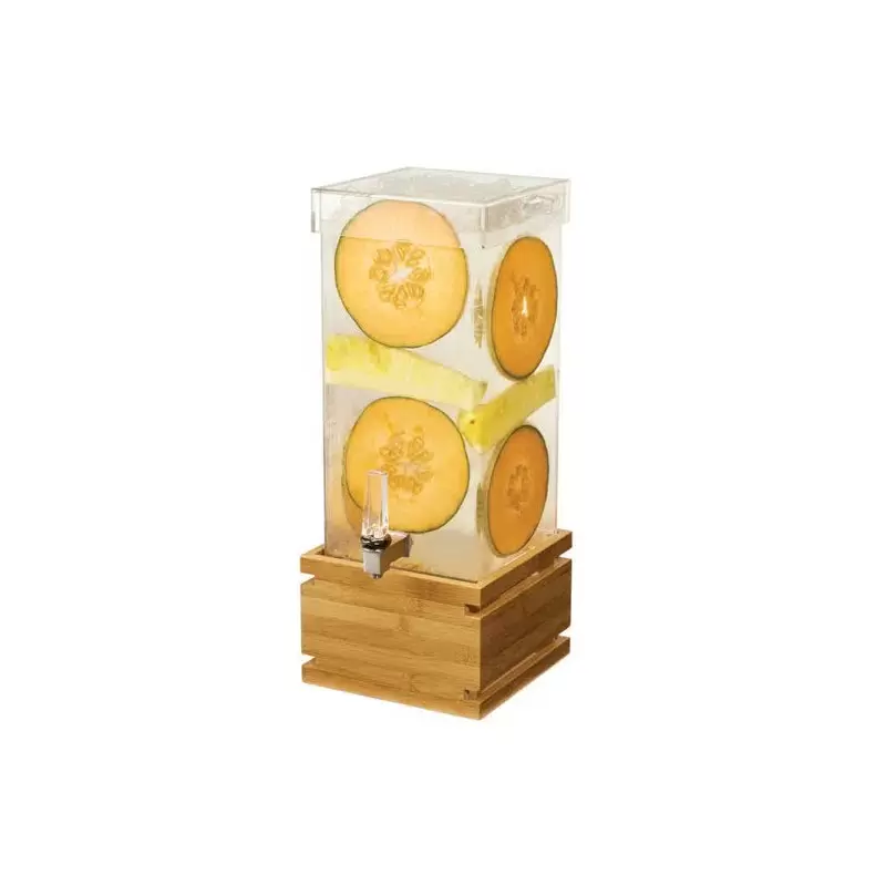 Rosseto Square 4 Gal. Beverage Dispenser with Bamboo Base and Capped Lid - 1 Piece - 9.8 x 9.8 x 22.75 In.