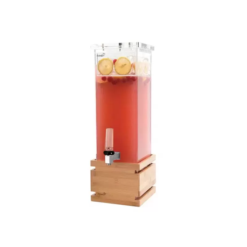 Rosseto Square 2 Gal. Beverage Dispenser with Bamboo Base - 1 Piece - 8.25 x 8.25 x 23.5 In.