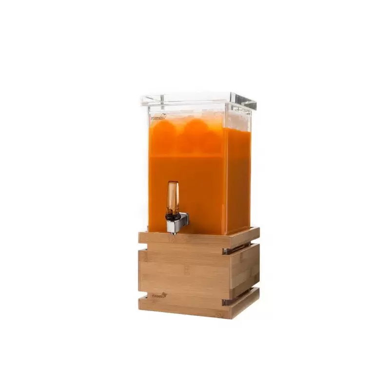 Rosseto Square 1 Gal. Beverage Dispenser with Bamboo Base - 1 Piece - 8.25 x 8.25 x 16.75 In.