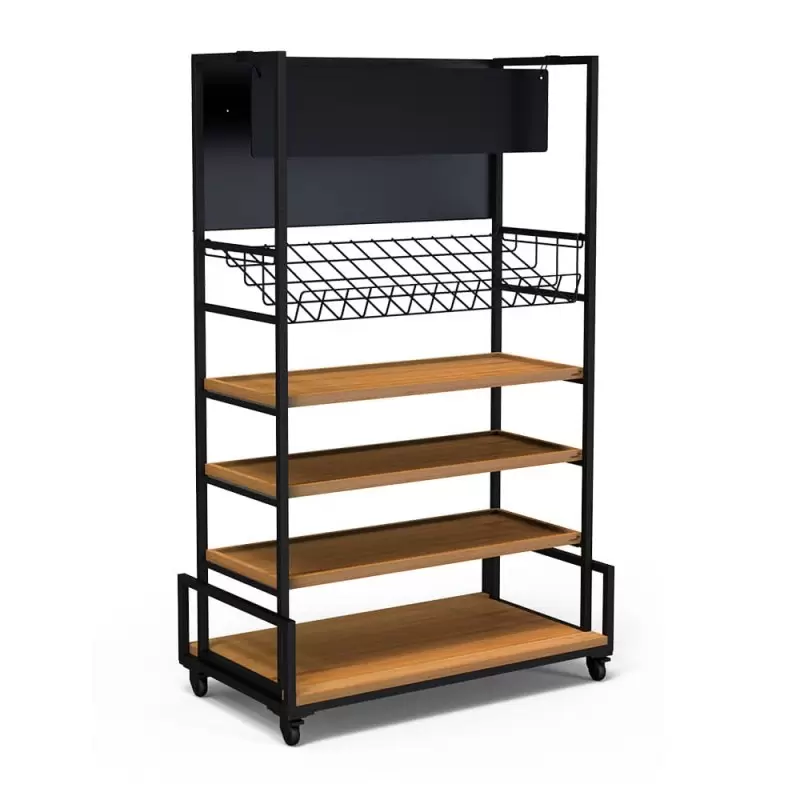 Rosseto Modulite Cart Kit C - Basic - 3 Bamboo Shelves - and Wire Shelf with Top Sign - 1 KIT - 36 x 20 x 61.5 In.