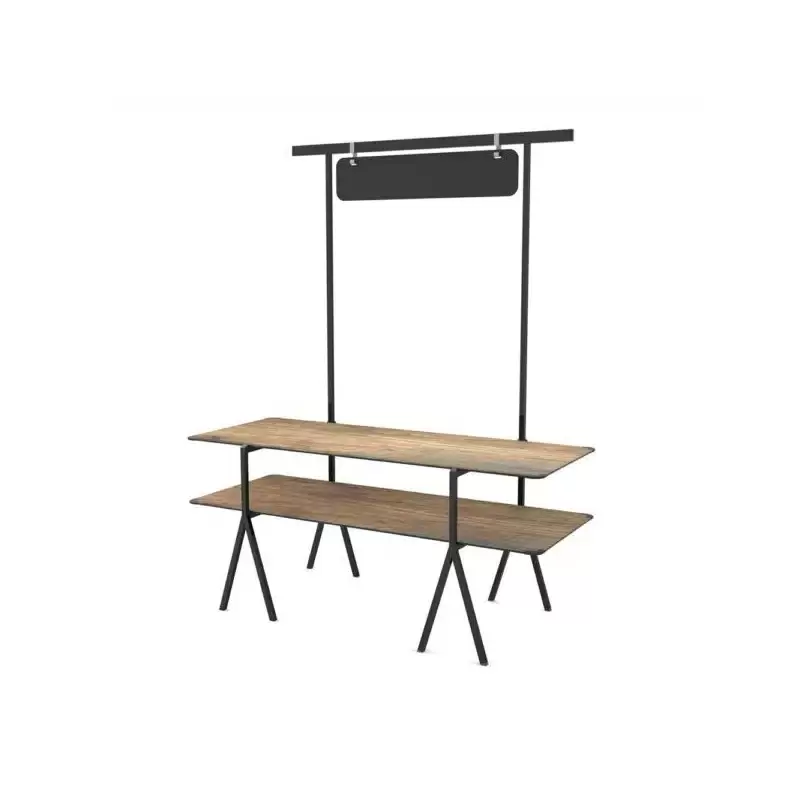 Rosseto Modulite 2 Level Kit - Walnut 2 Table Top - Chalkboard - Black Display Frame & Legs - 71 x 30 x 87.3 In.