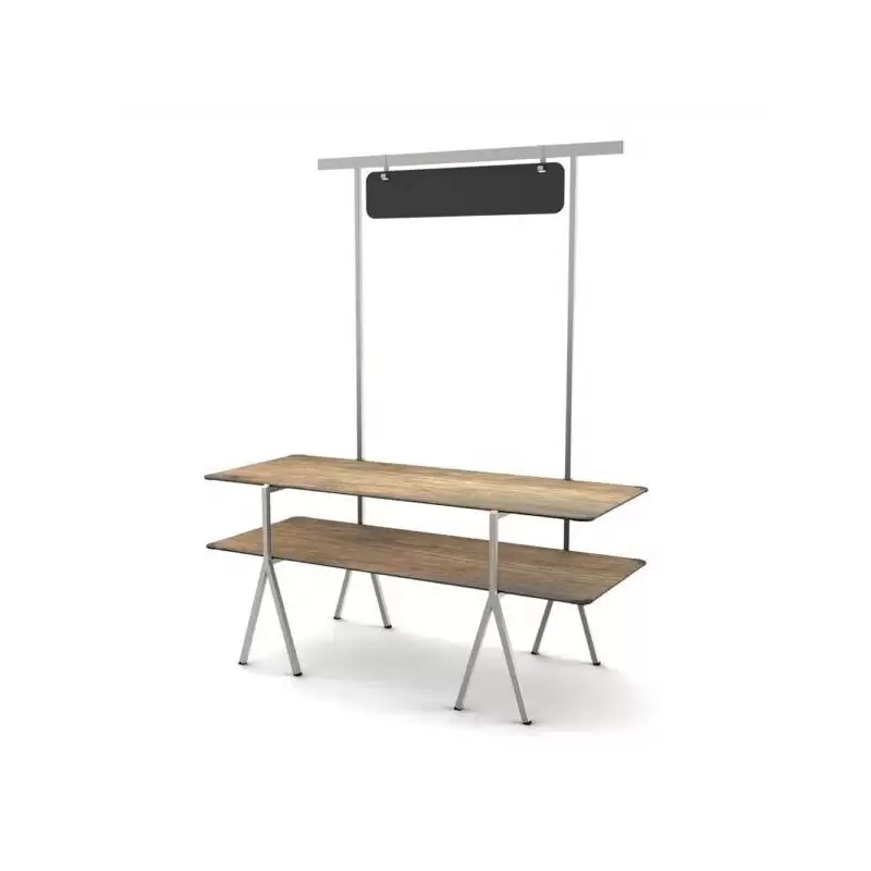 Rosseto Modulite 2 Level Kit - Walnut 2 Table Top - Chalkboard - Stainless Steel Display Frame & Legs - 71 x 30 x 87.3 In.