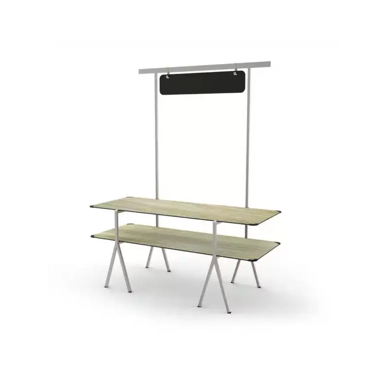 Rosseto Modulite 2 Level Kit - Natural Wood 2 Table Top - Chalkboard - Stainless Steel Display Frame & Legs - 71 x 30 x 87.3 In.