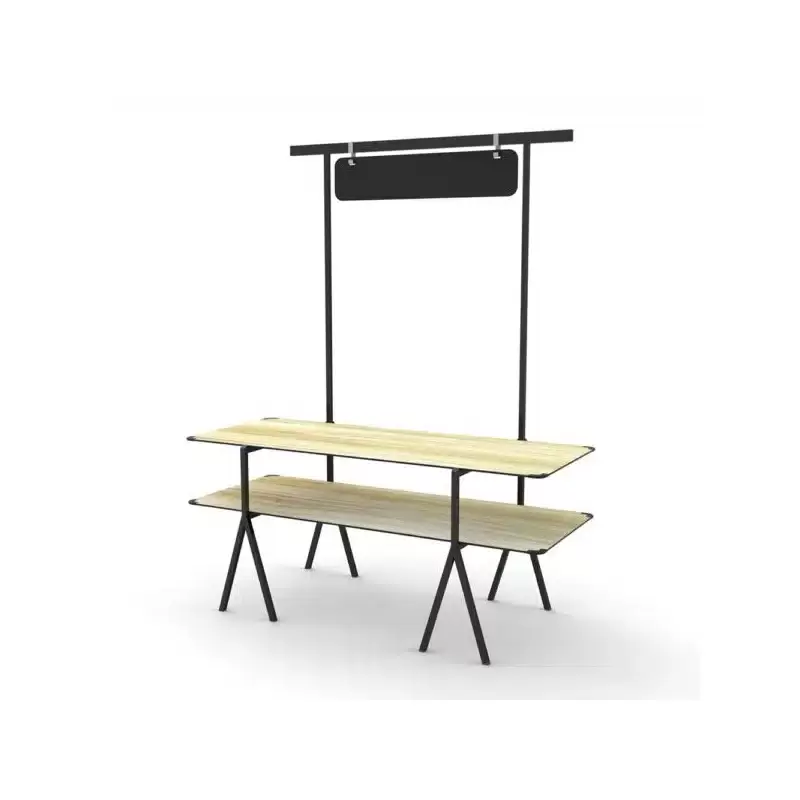 Rosseto Modulite 2 Level Kit - Natural Wood 2 Table Top - Chalkboard - Black Display Frame & Legs - 71 x 30 x 87.3 In.