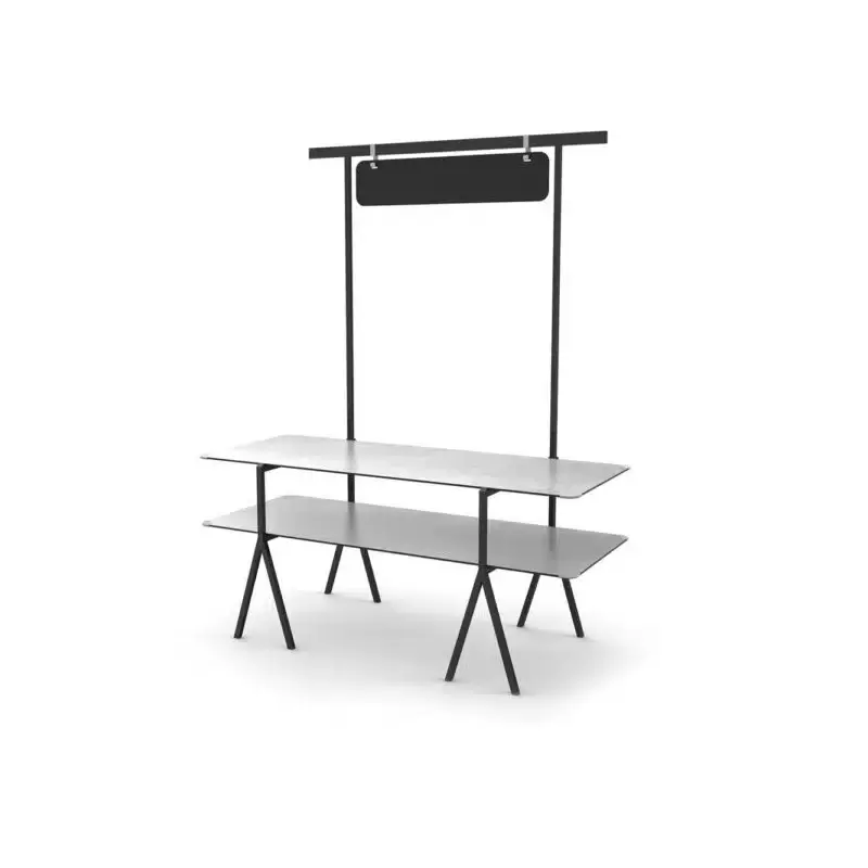 Rosseto Modulite 2 Level Kit - Concrete Gray 2 Table Top - Chalkboard - Black Display Frame & Legs - 71 x 30 x 87.3 In.