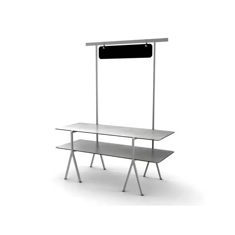 Rosseto Modulite 2 Level Kit - Concrete Gray 2 Table Top - Chalkboard - Stainless Steel Display Frame & Legs - 71 x 30 x 87.3 In