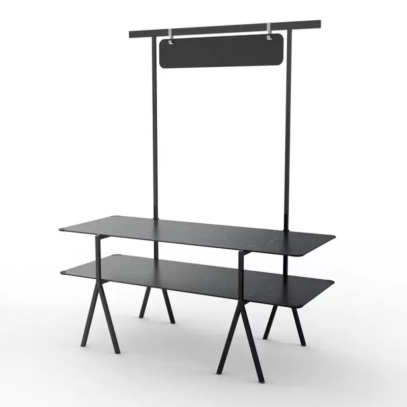 Rosseto Modulite 2 Level Kit - Black Marble 2 Table Top - Chalkboard - Black Display Frame & Legs - 71 x 30 x 87.3 In.