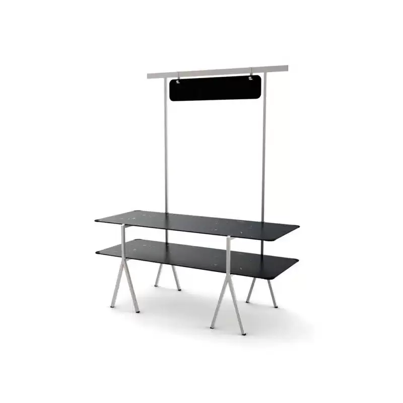 Rosseto Modulite 2 Level Kit - Black Marble 2 Table Top - Chalkboard - Stainless Steel Display Frame & Legs - 71 x 30 x 87.3 In.